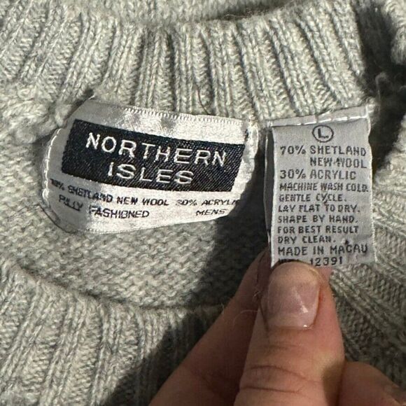 Vintage Northern Isles Mens Shetland Wool Blend Gray Crew Neck Sweater L - Picture 2 of 10